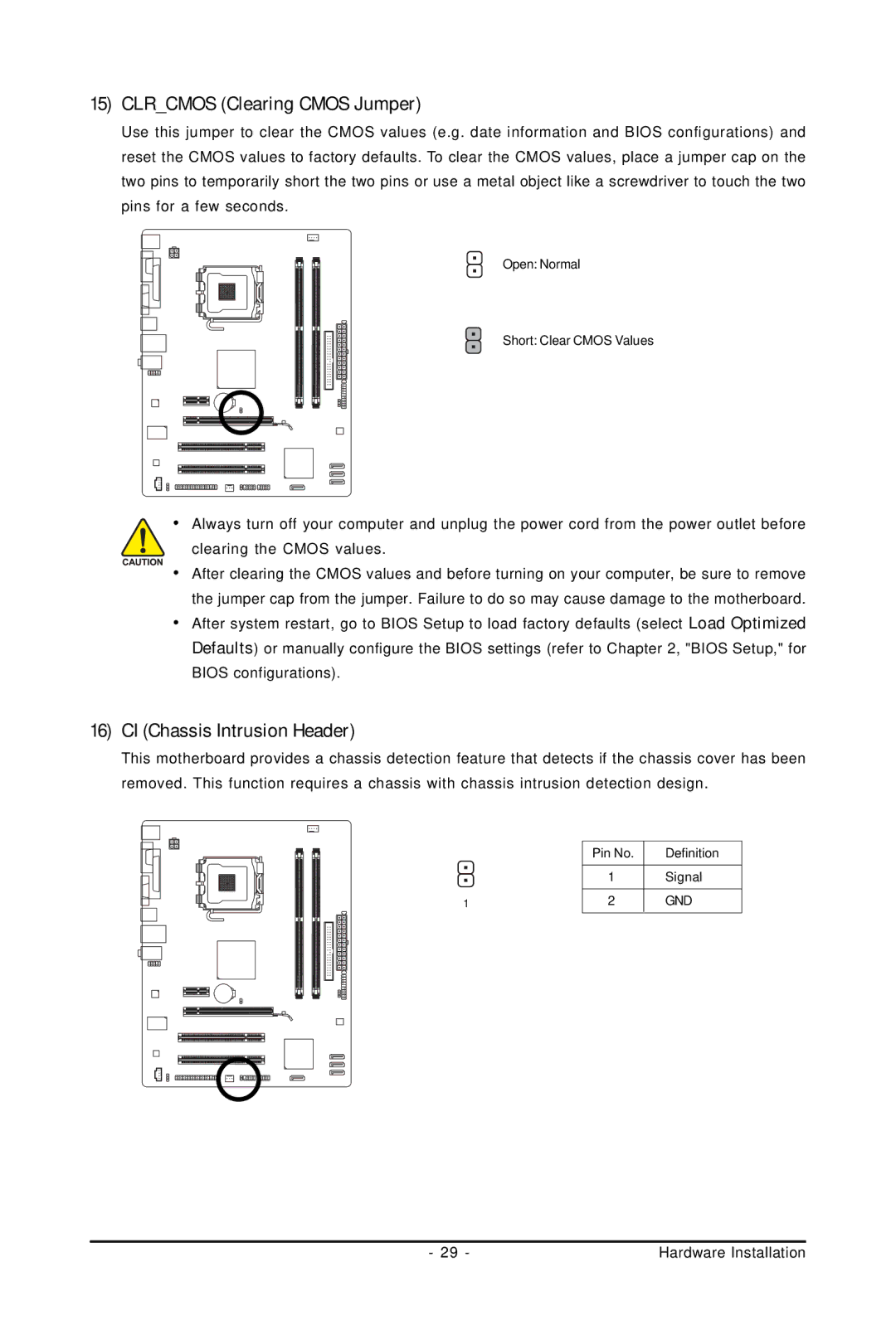 Intel 4112, 4127 user manual Clrcmos Clearing Cmos Jumper, CI Chassis Intrusion Header 