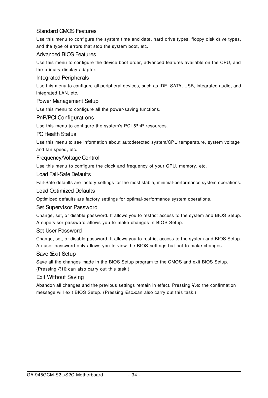 Intel 4127, 4112 „ Standard Cmos Features, „ Advanced Bios Features, „ Integrated Peripherals, „ Power Management Setup 