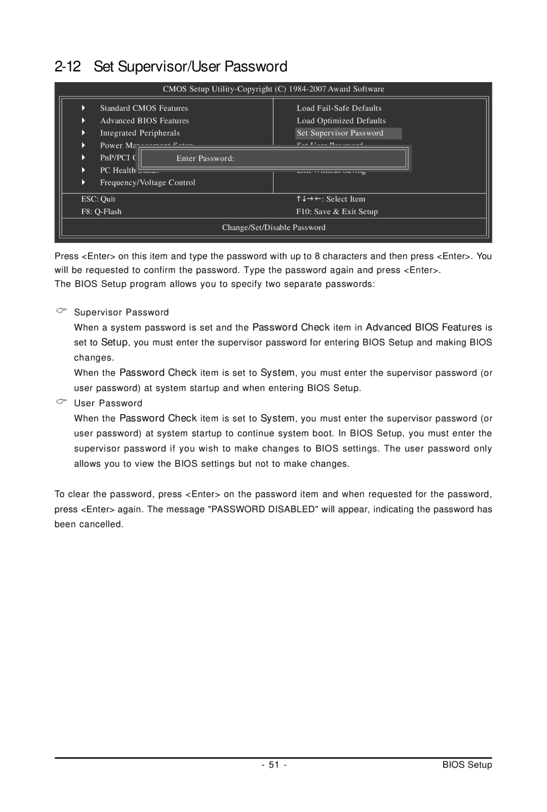 Intel 4112, 4127 user manual Set Supervisor/User Password 