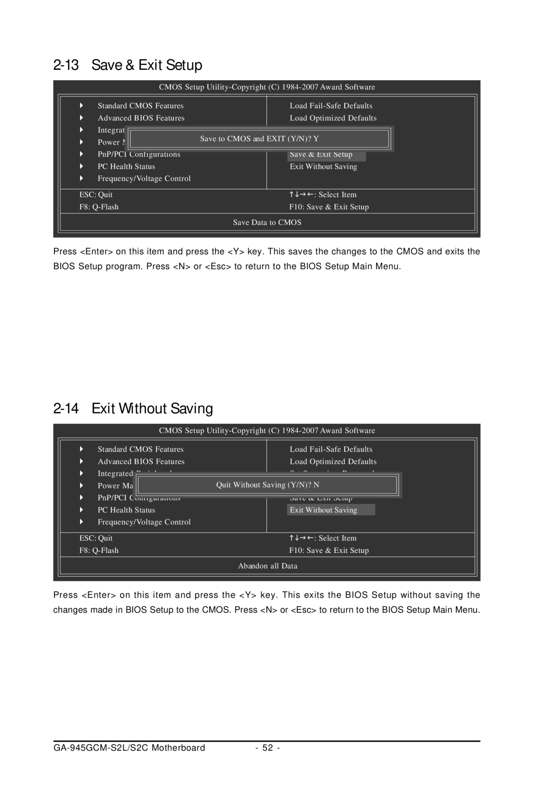 Intel 4127, 4112 user manual Save & Exit Setup, Exit Without Saving 