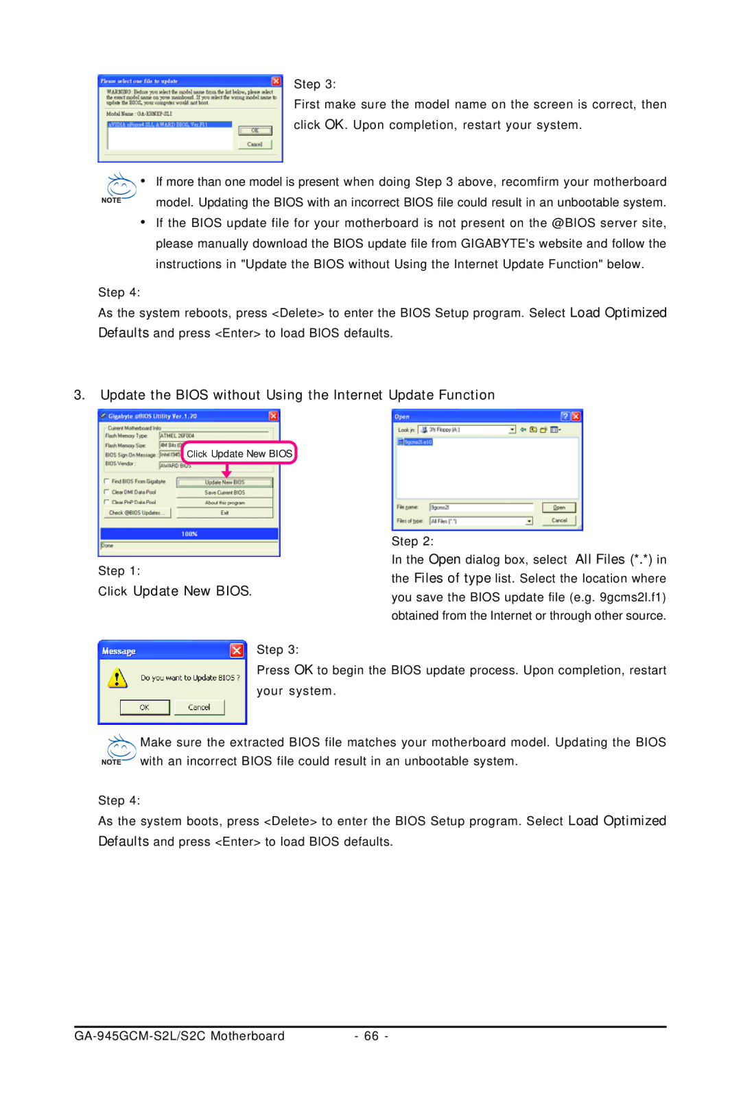 Intel 4127, 4112 user manual Update the Bios without Using the Internet Update Function 