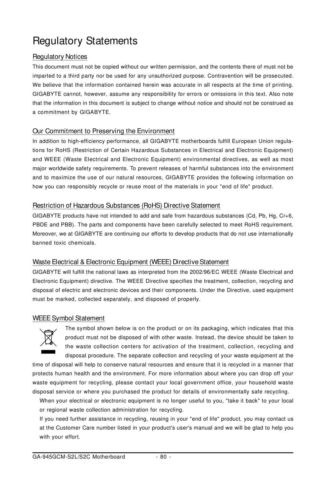 Intel 4127, 4112 user manual Regulatory Notices, Our Commitment to Preserving the Environment, Weee Symbol Statement 