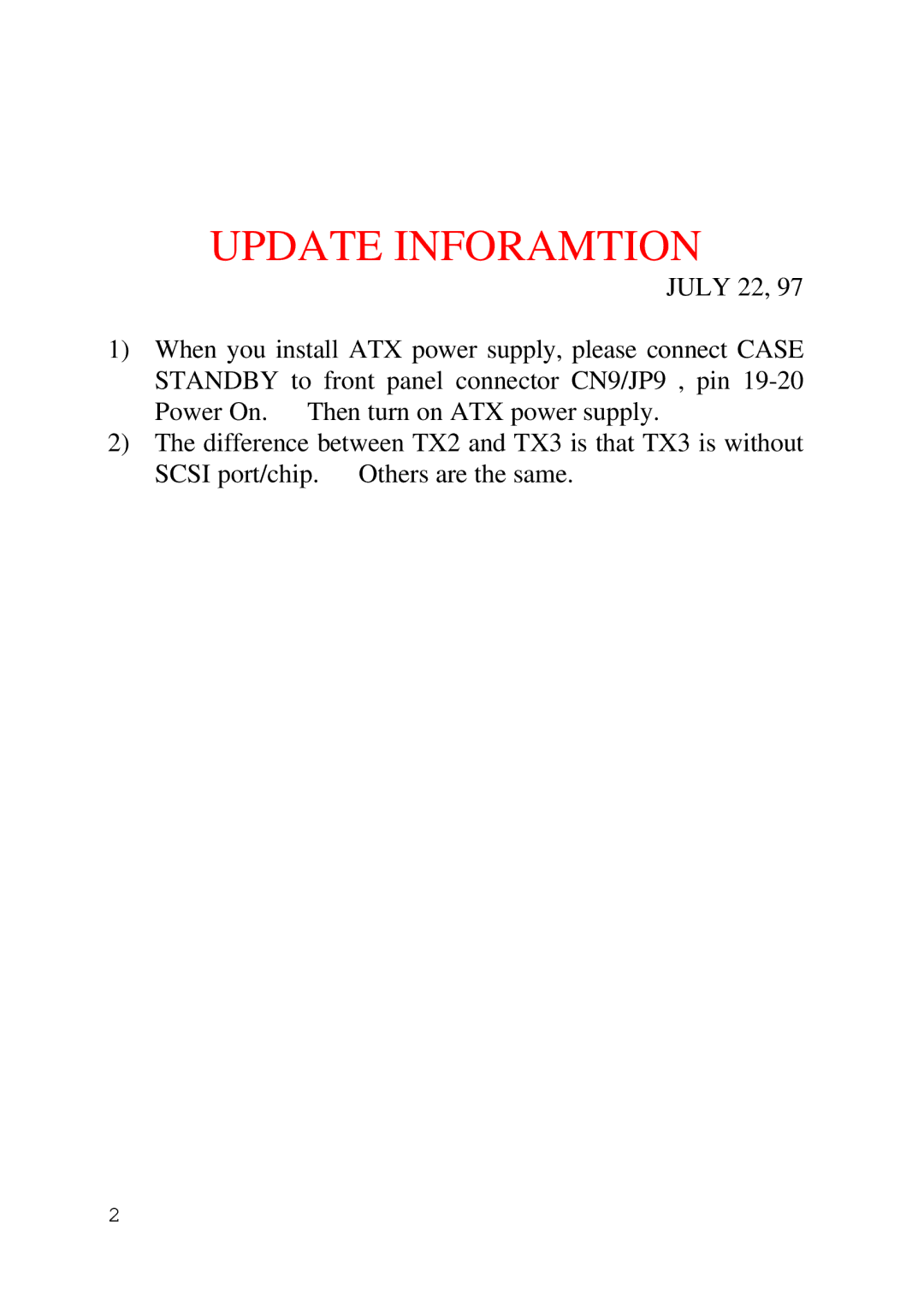 Intel 430TX user manual Update Inforamtion 