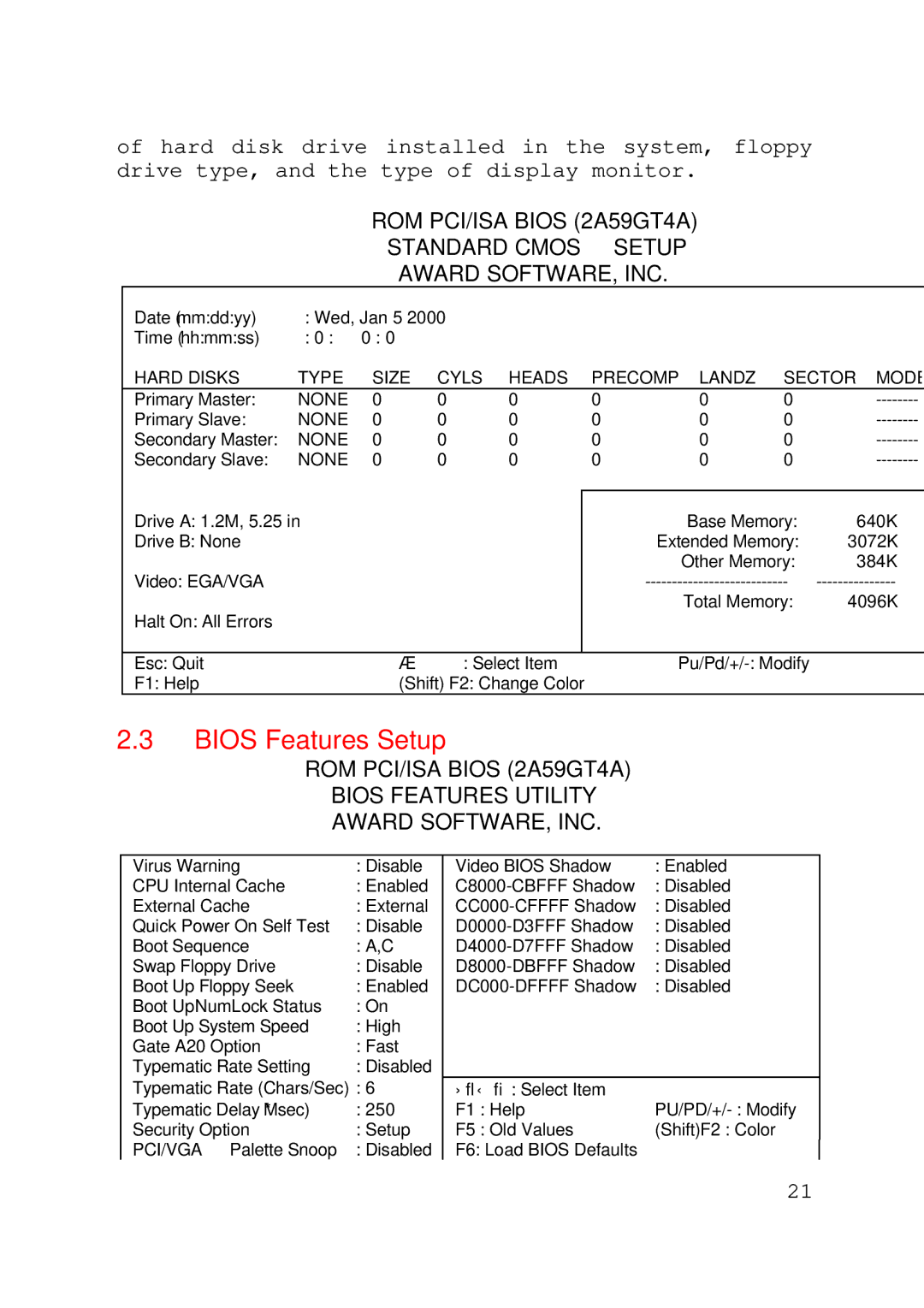 Intel 430TX user manual Bios Features Setup 