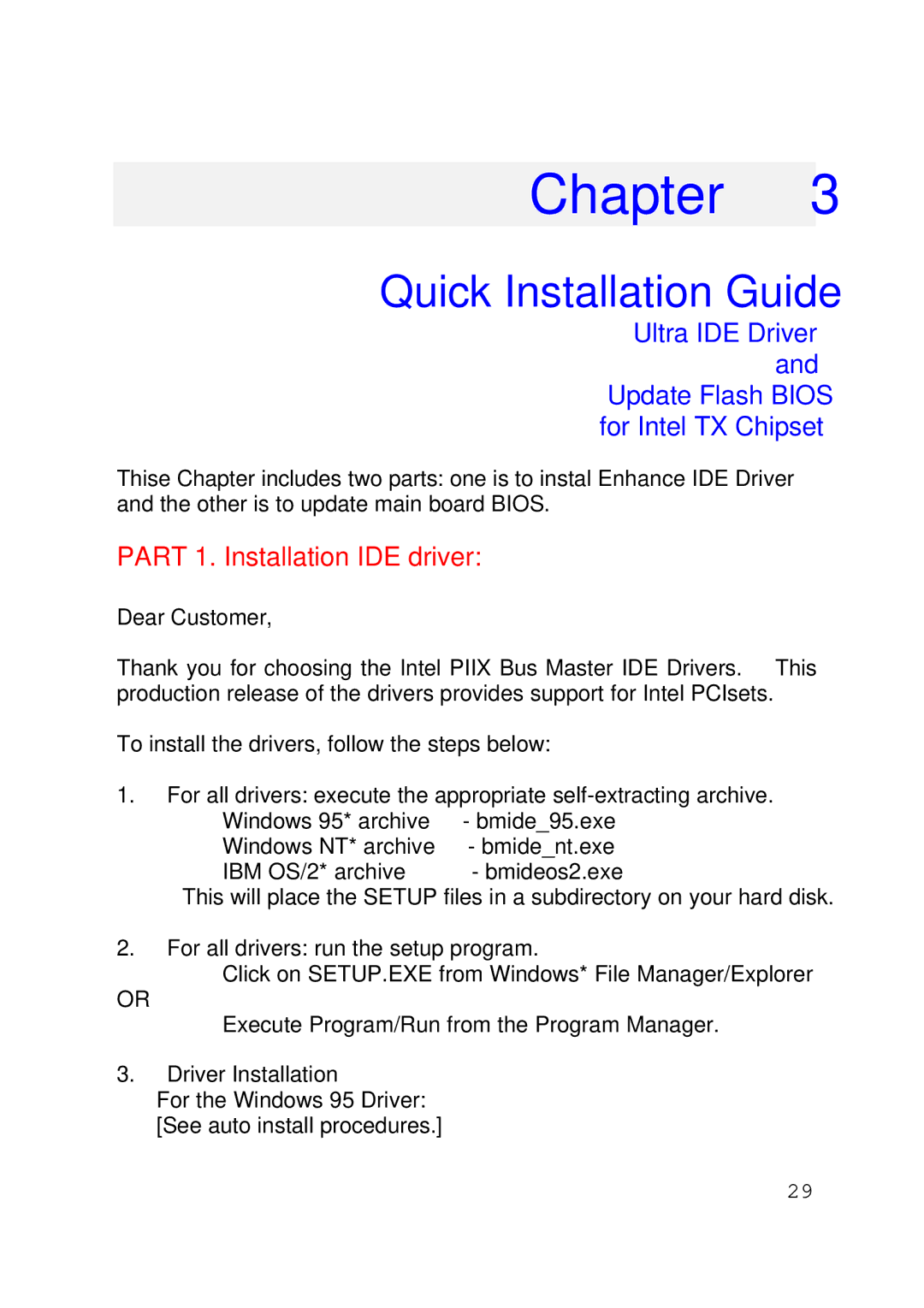 Intel 430TX user manual Quick Installation Guide 