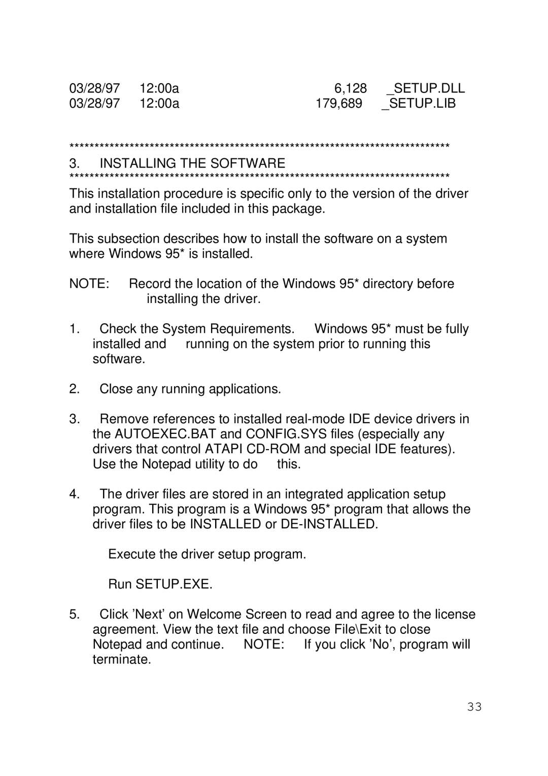 Intel 430TX user manual Setup.Dll, Setup.Lib, Installing the Software 