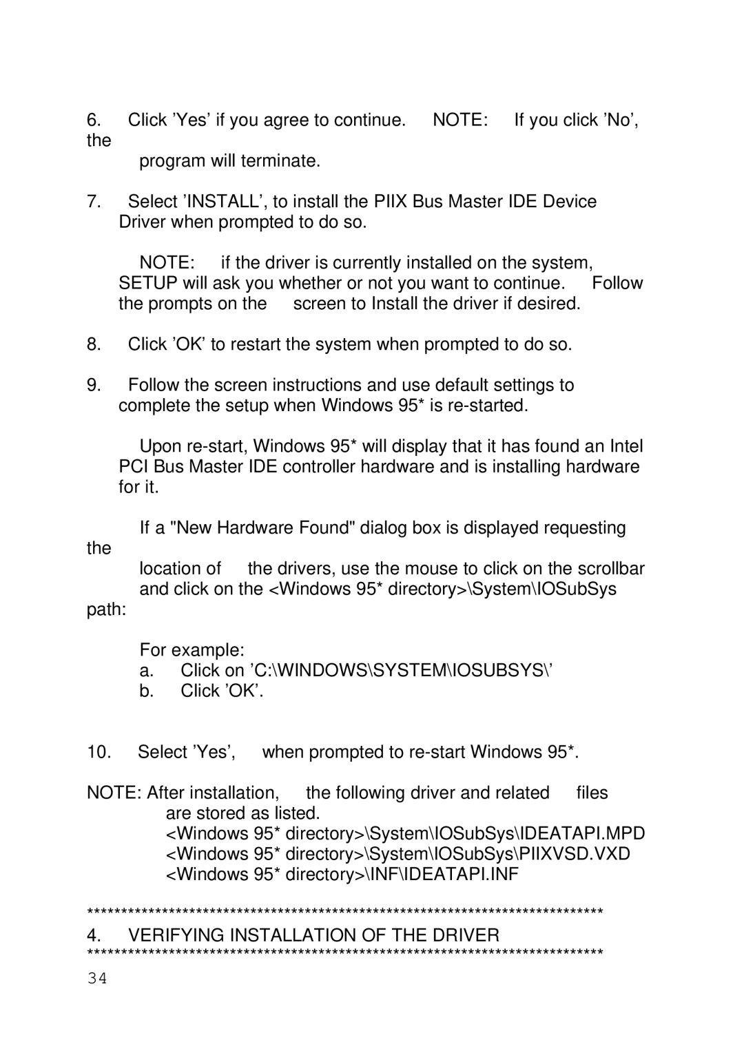 Intel 430TX user manual Verifying Installation of the Driver 