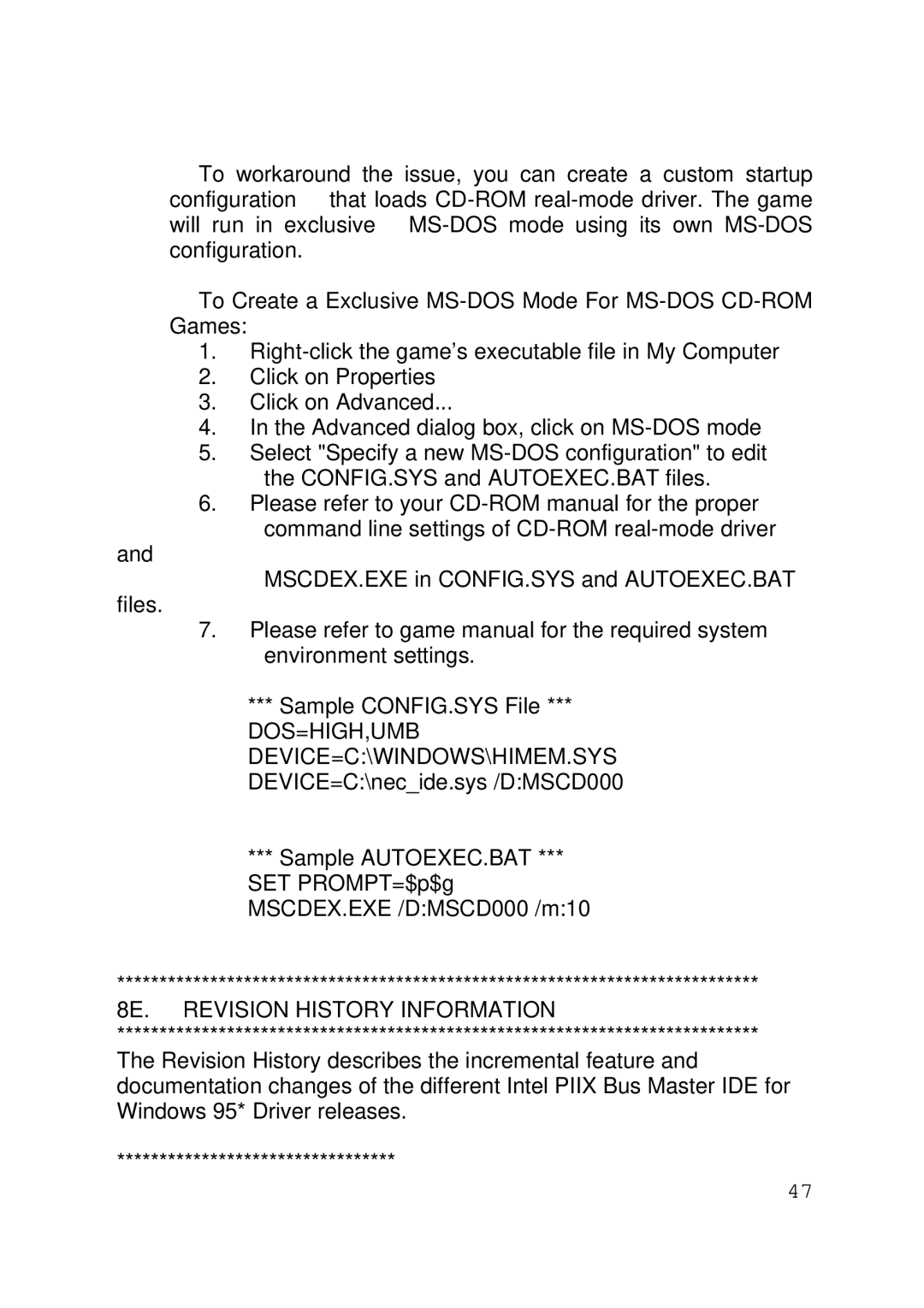 Intel 430TX user manual Dos=High,Umb, 8E. Revision History Information 