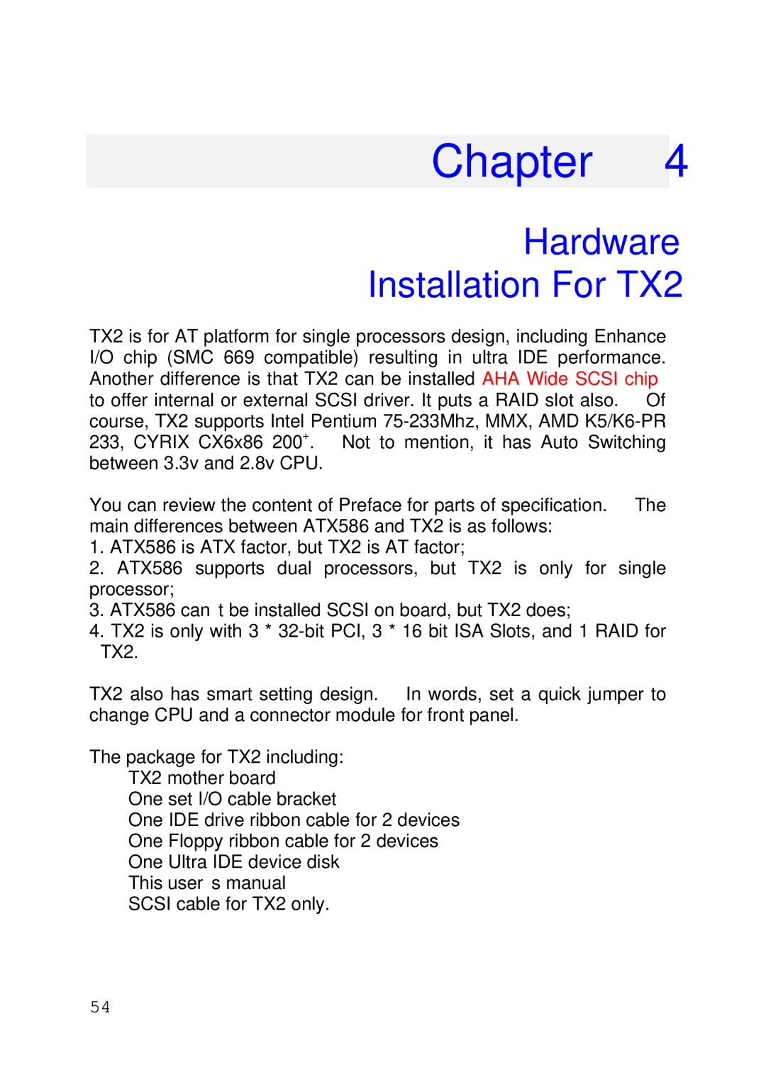 Intel 430TX user manual Hardware Installation For TX2 