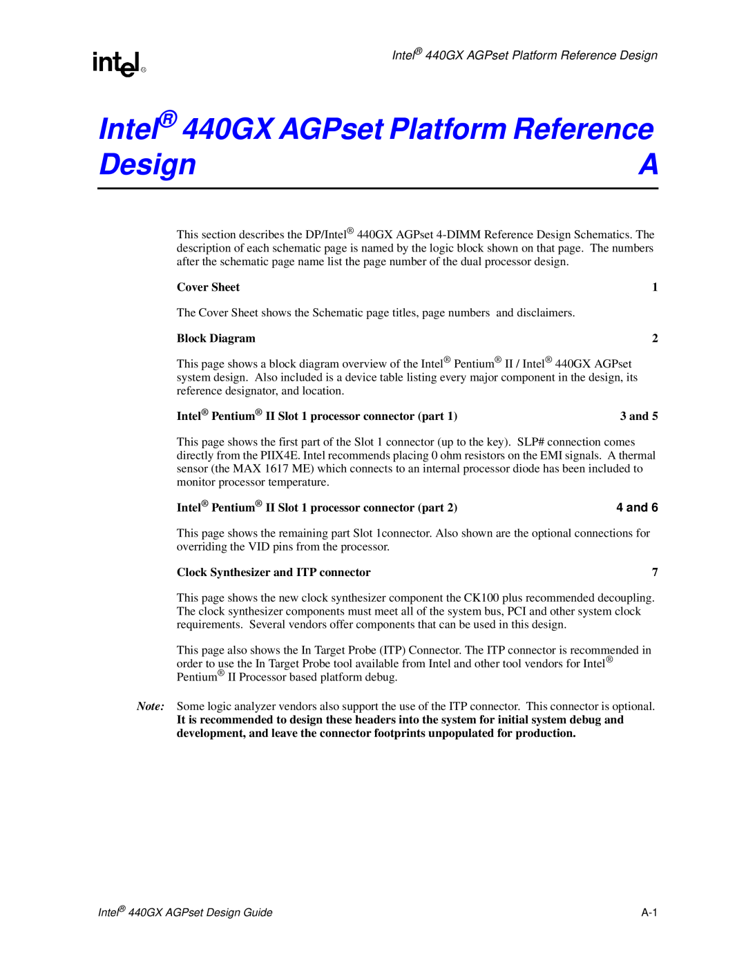 Intel manual Intel 440GX AGPset Platform Reference, Intel440GX AGPset Platform Reference Design, 4 and 