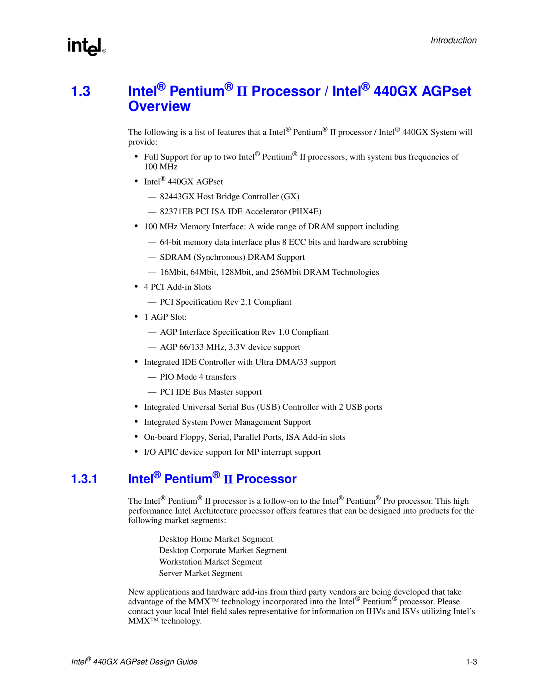 Intel manual Intel Pentium II Processor / Intel 440GX AGPset Overview, Introduction 