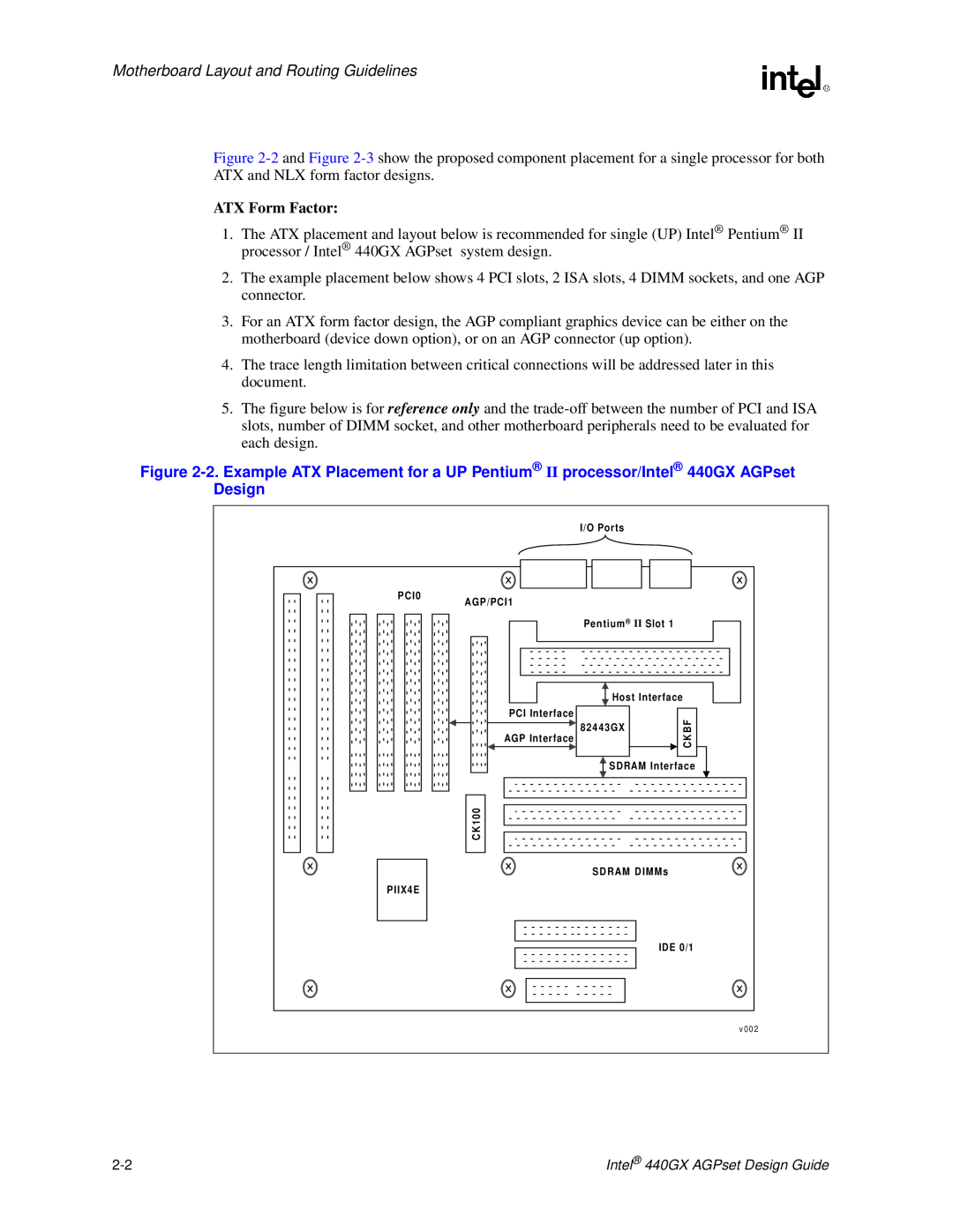 Intel 440GX manual Motherboard Layout and Routing Guidelines, ATX Form Factor 