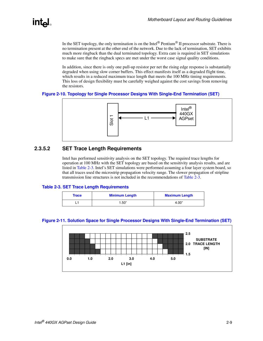 Intel 440GX manual 3. SET Trace Length Requirements, Motherboard Layout and Routing Guidelines 