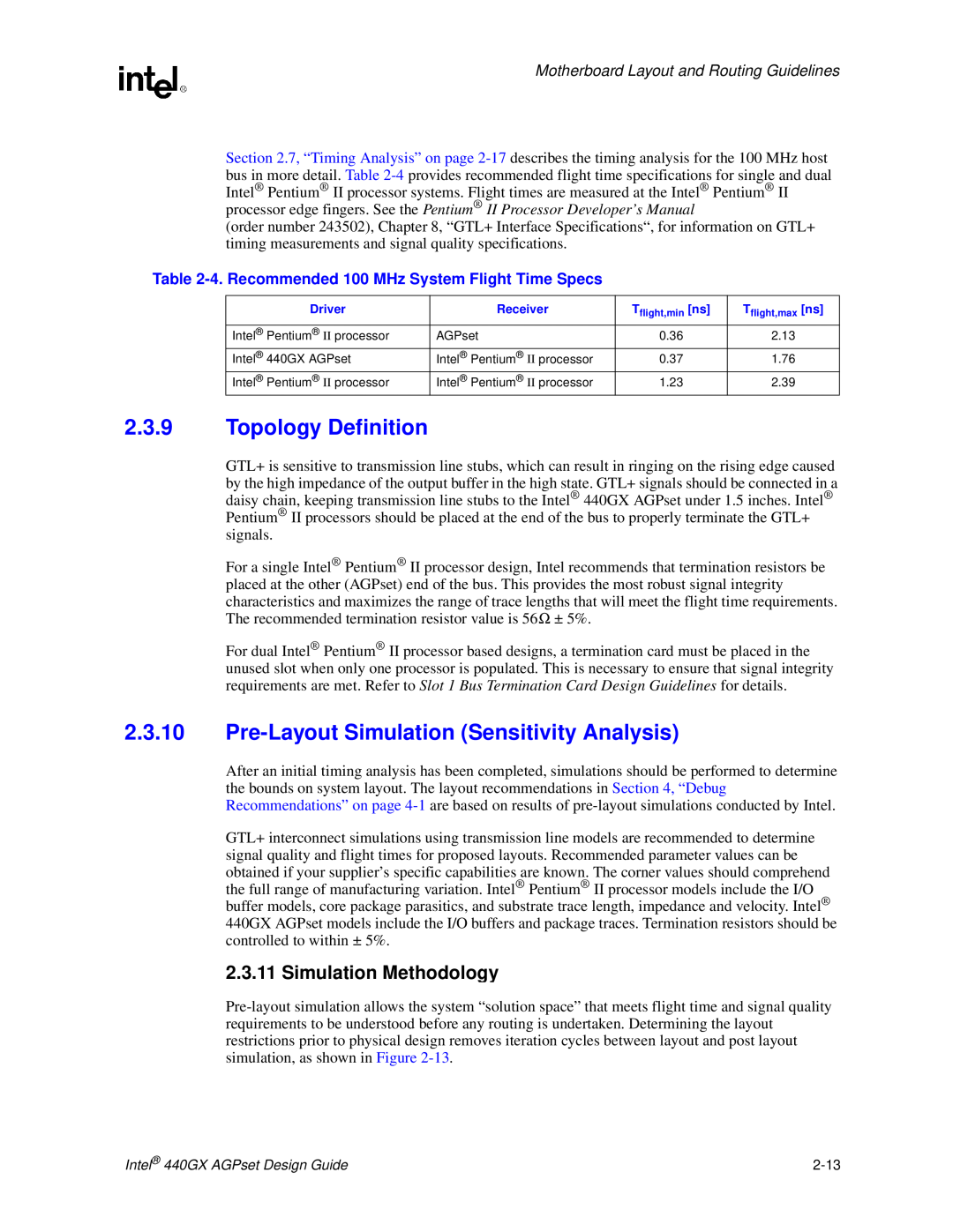 Intel 440GX manual Topology Definition, Pre-Layout Simulation Sensitivity Analysis, Simulation Methodology 