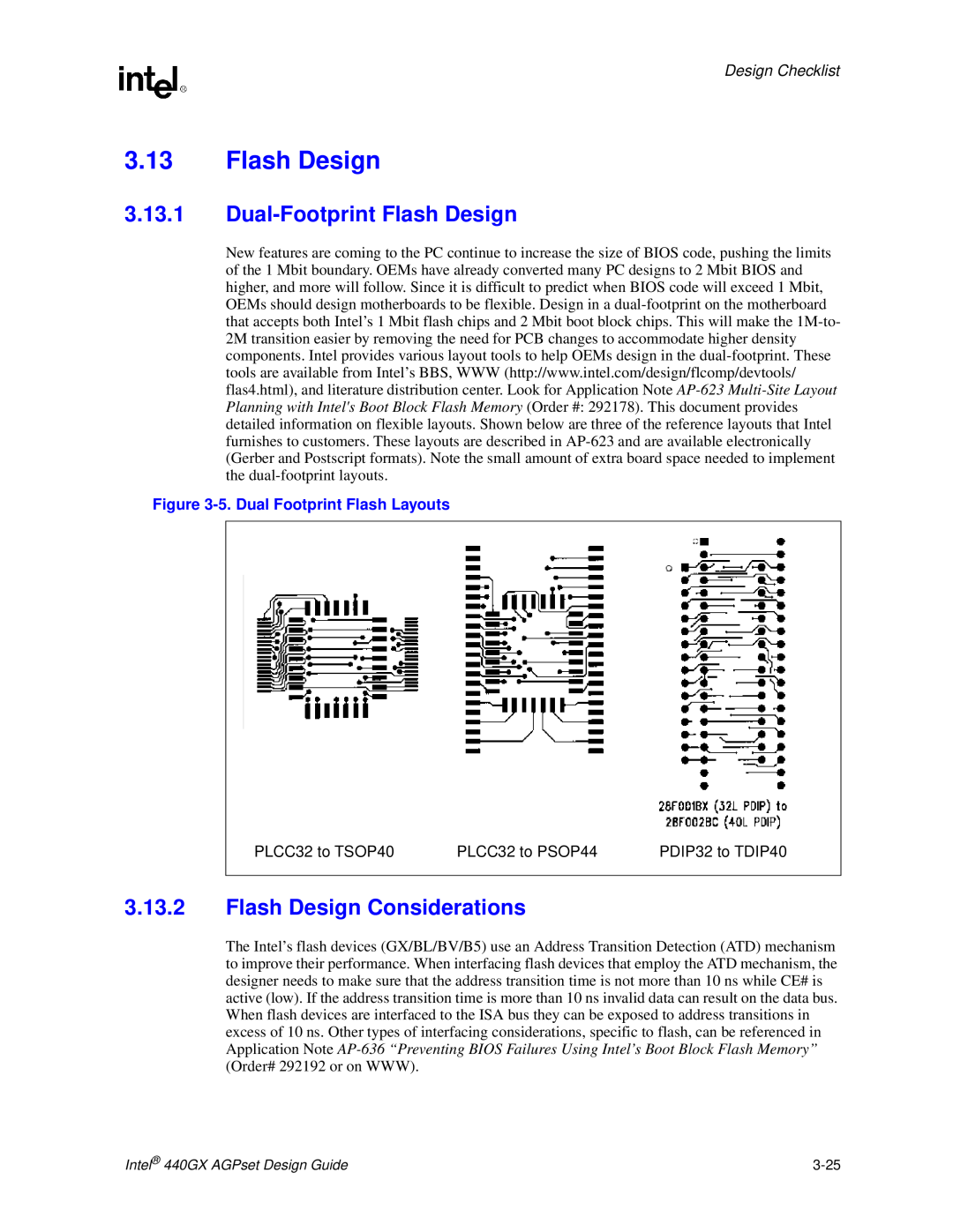 Intel 440GX manual Dual-Footprint Flash Design, Flash Design Considerations, 5. Dual Footprint Flash Layouts 