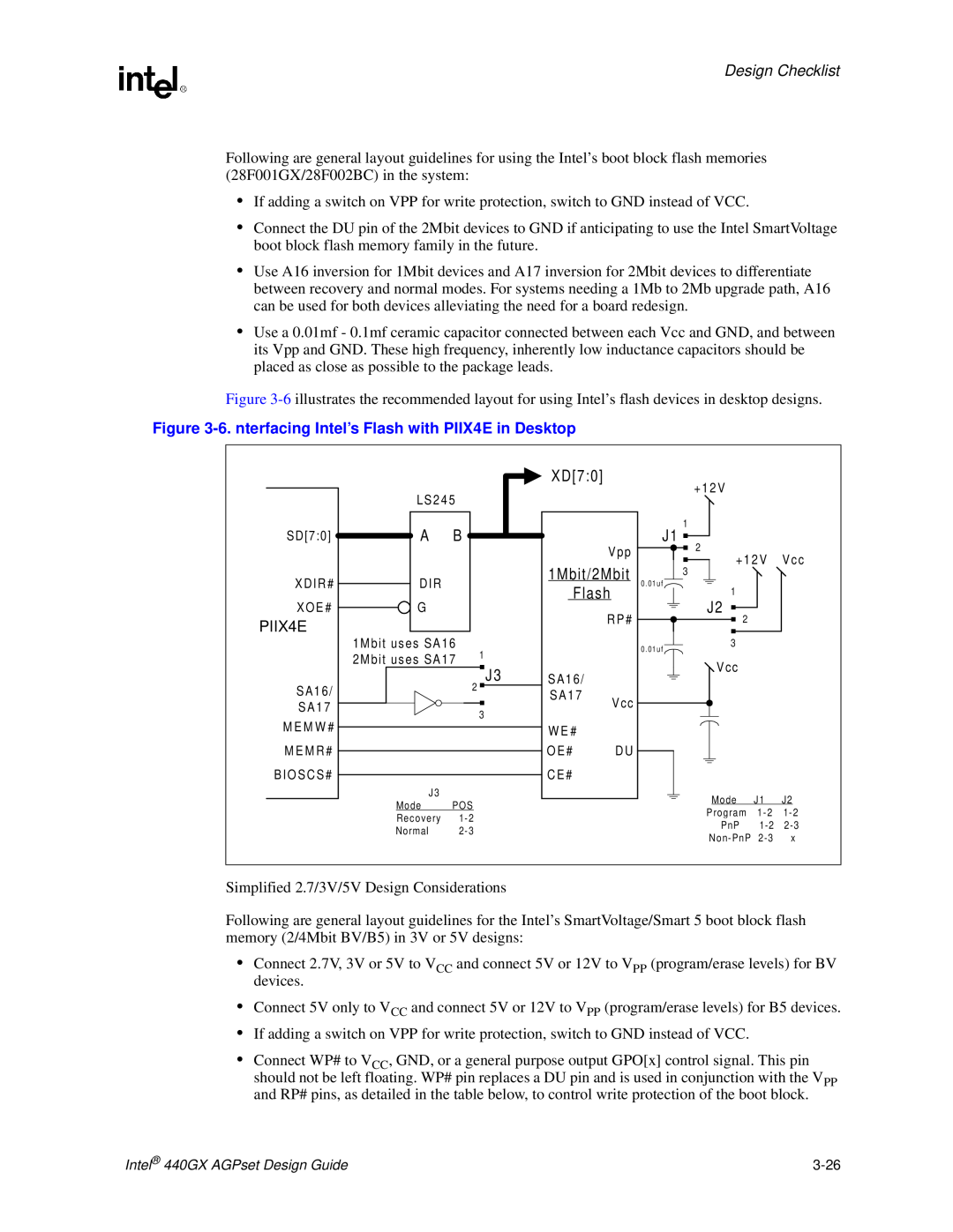 Intel 440GX manual XD70, 1Mbit/2Mbit, 6. nterfacing Intel’s Flash with PIIX4E in Desktop, Design Checklist 