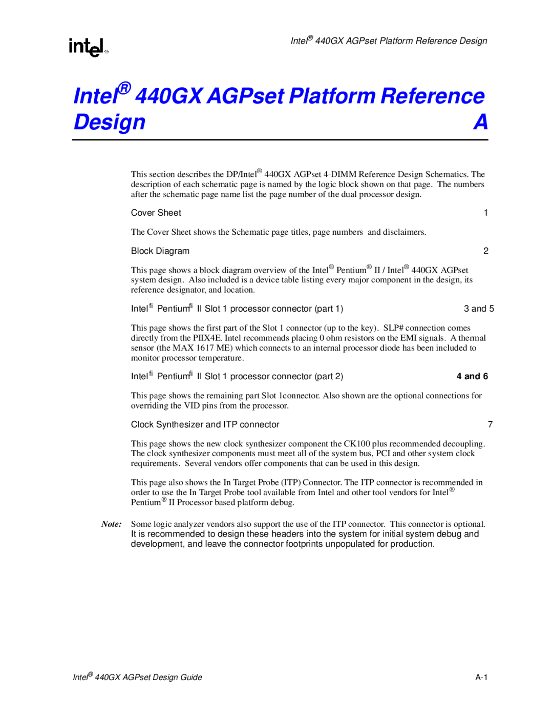 Intel manual Intel 440GX AGPset Platform Reference Design 