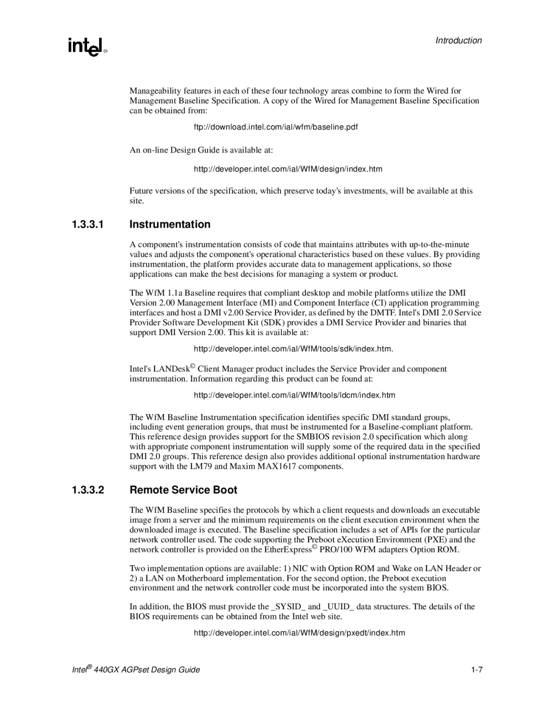 Intel 440GX manual Instrumentation, Remote Service Boot 