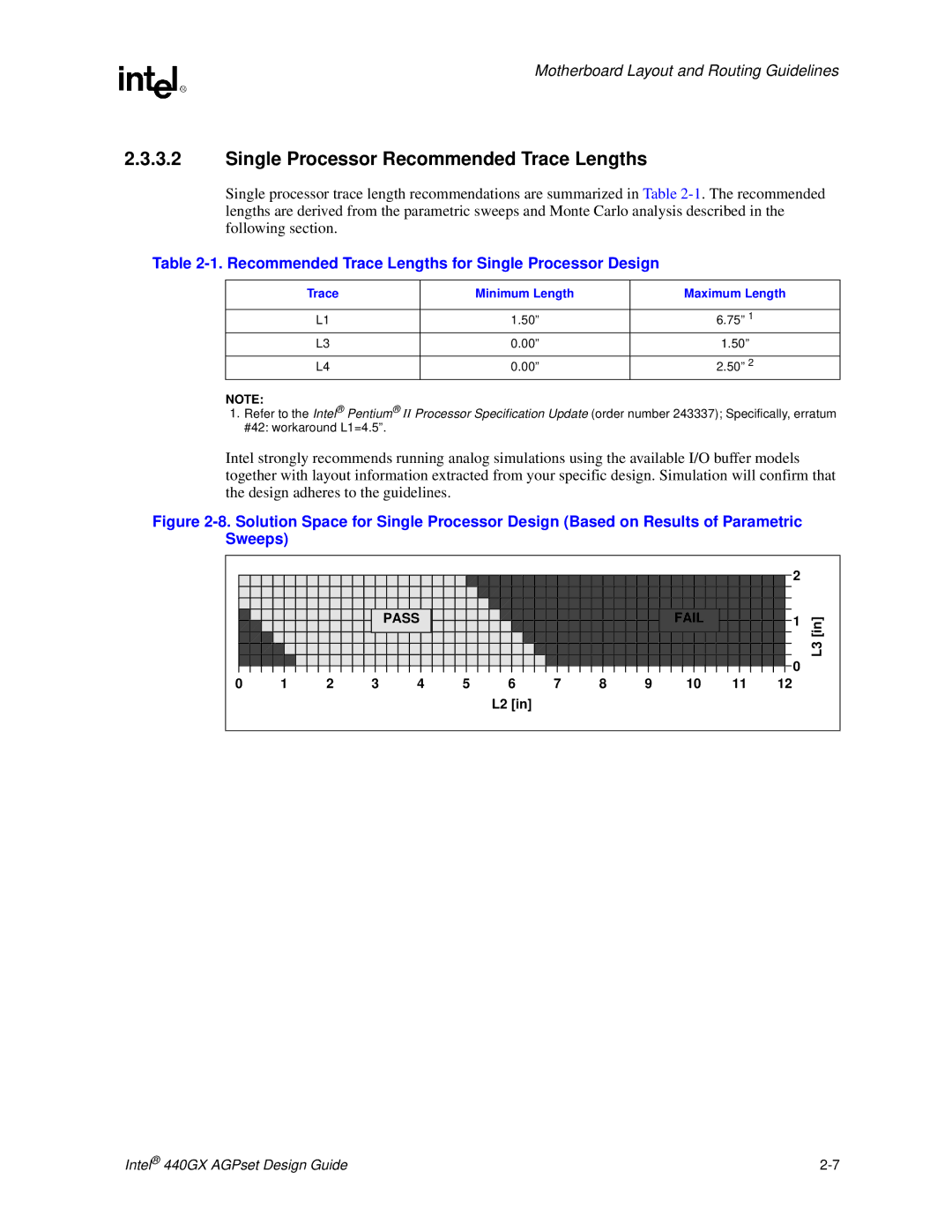 Intel 440GX manual Single Processor Recommended Trace Lengths, Recommended Trace Lengths for Single Processor Design 