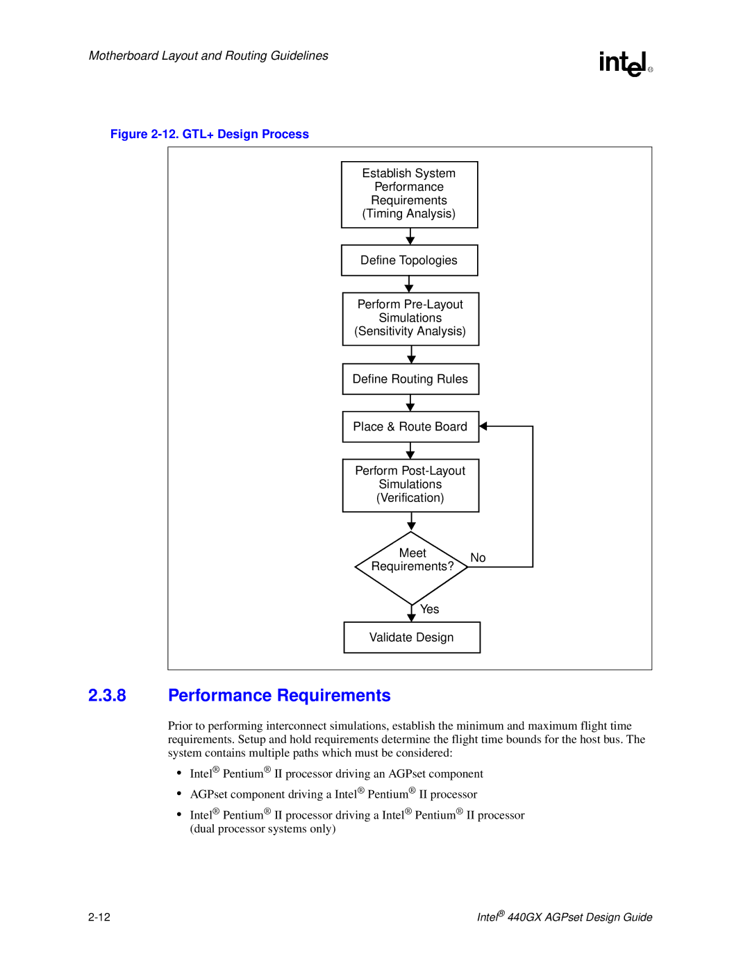 Intel 440GX manual Performance Requirements, GTL+ Design Process 