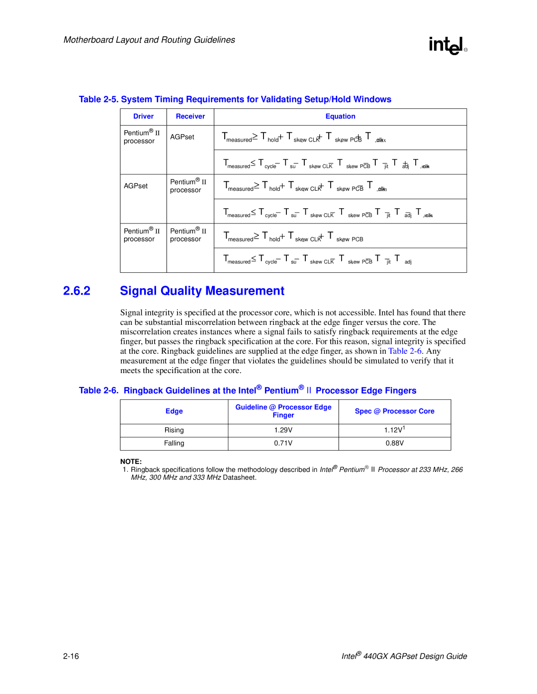 Intel 440GX manual Signal Quality Measurement, Edge Guideline @ Processor Edge Spec @ Processor Core 