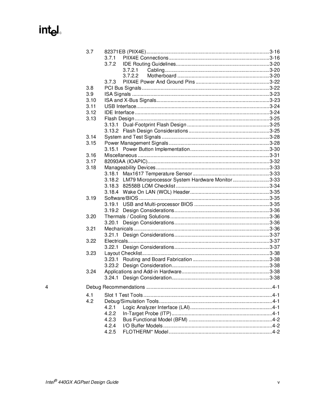 Intel 440GX 82371EB PIIX4E, PIIX4E Power And Ground Pins, ISA and X-Bus Signals, 13.1, 13.2, Wake On LAN WOL Header, 19.1 