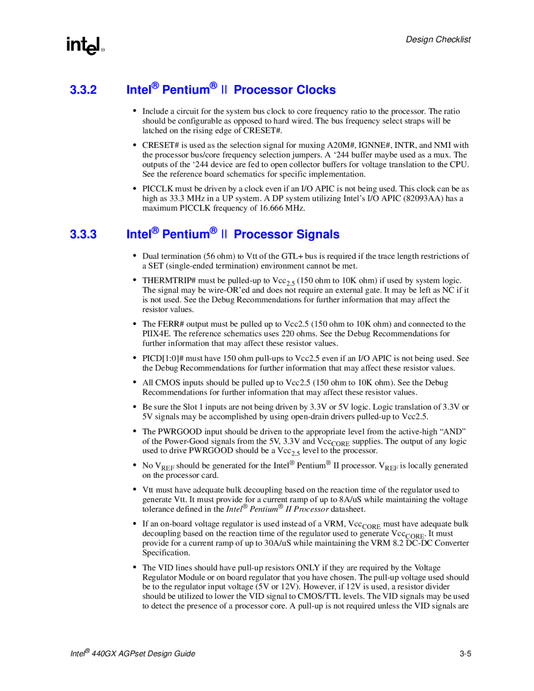 Intel 440GX manual Intel Pentium II Processor Clocks, Intel Pentium II Processor Signals 