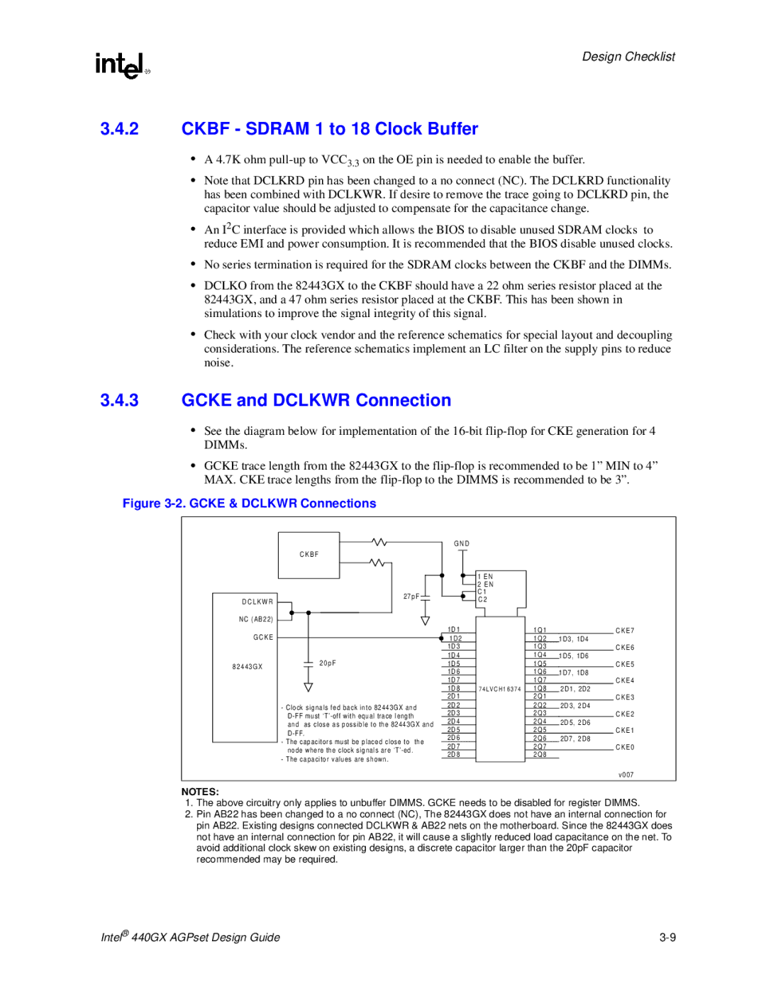 Intel 440GX manual Ckbf Sdram 1 to 18 Clock Buffer, Gcke and Dclkwr Connection 