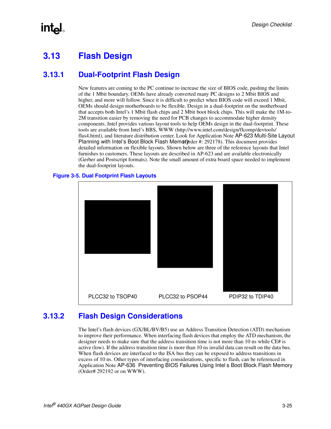 Intel 440GX manual Dual-Footprint Flash Design, Flash Design Considerations 