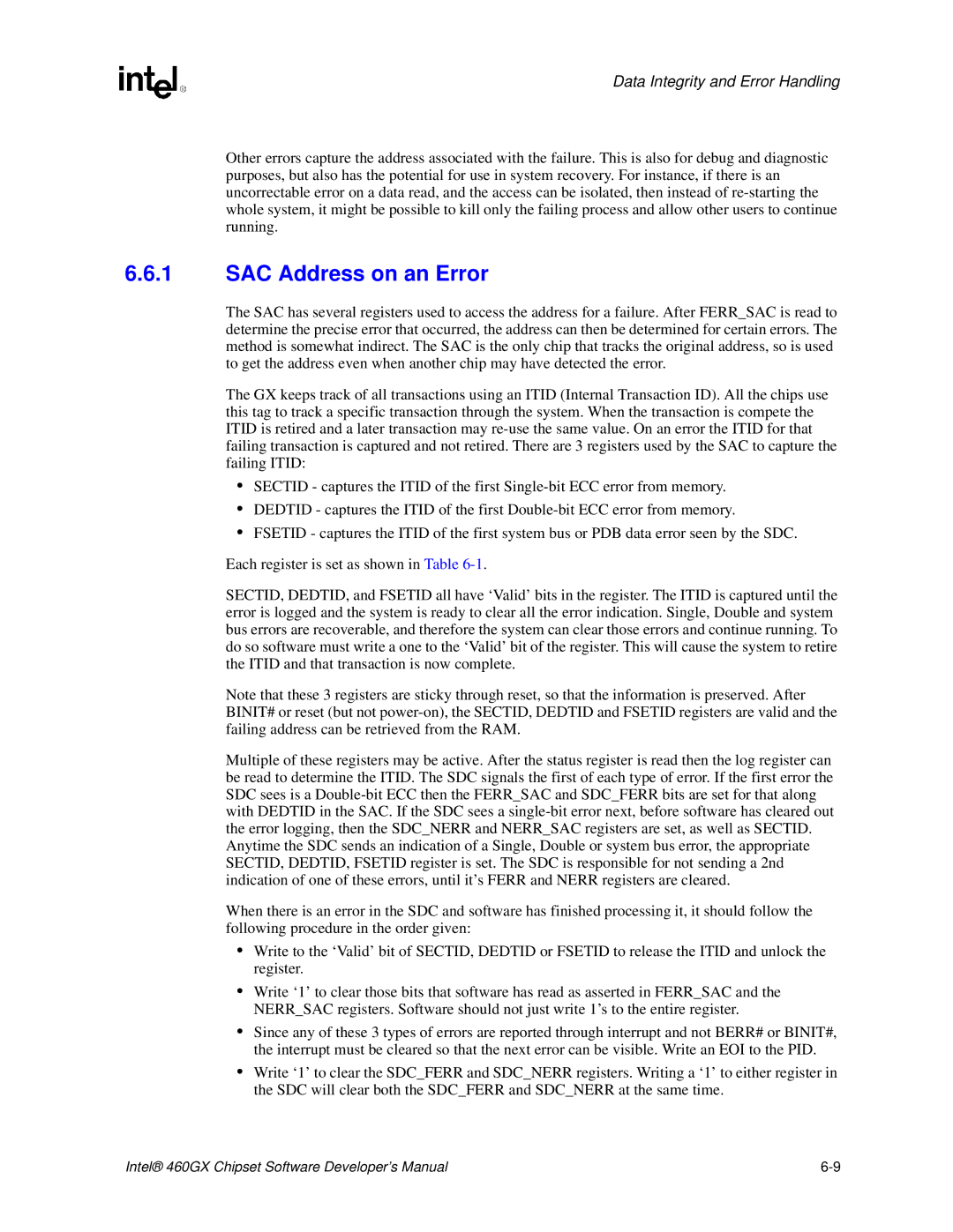 Intel 460GX manual SAC Address on an Error 