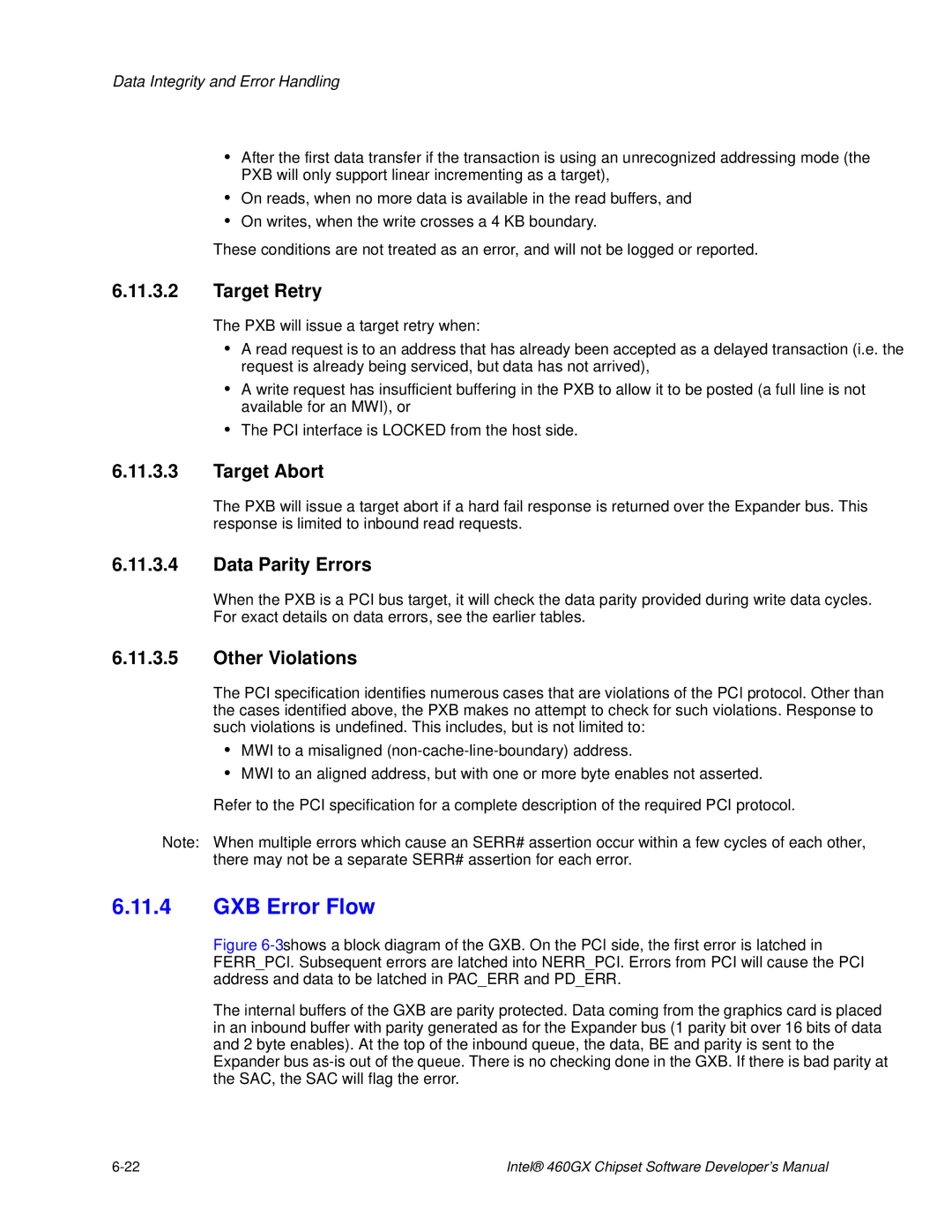 Intel 460GX manual GXB Error Flow, Target Retry, Target Abort 