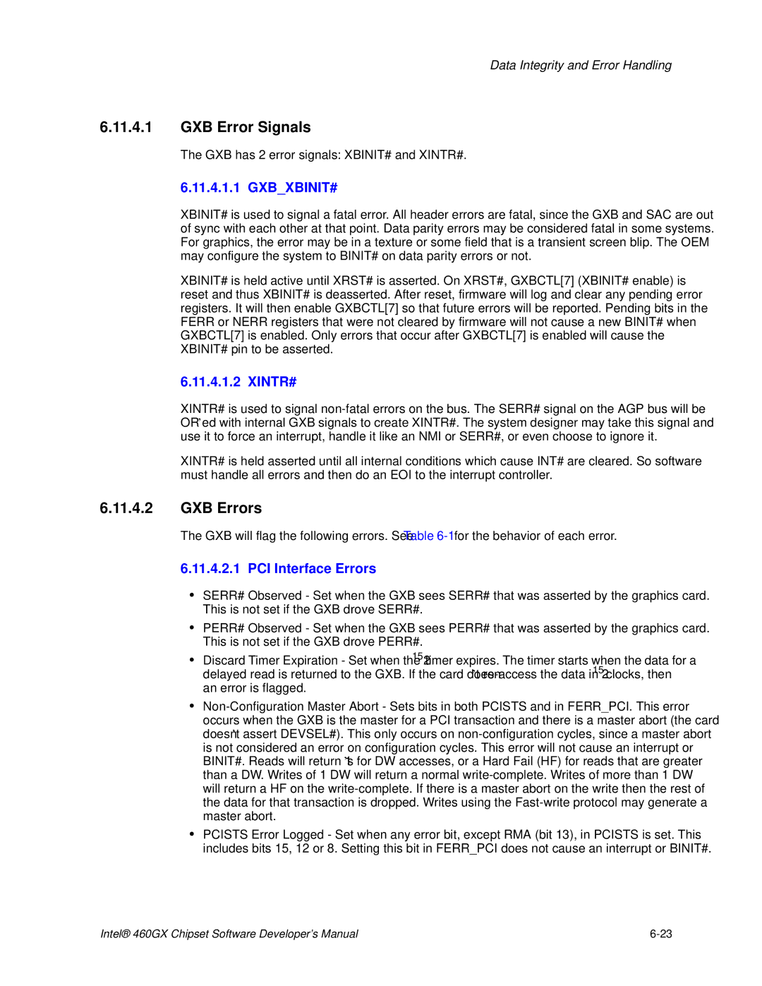 Intel 460GX manual GXB Error Signals, GXB Errors 