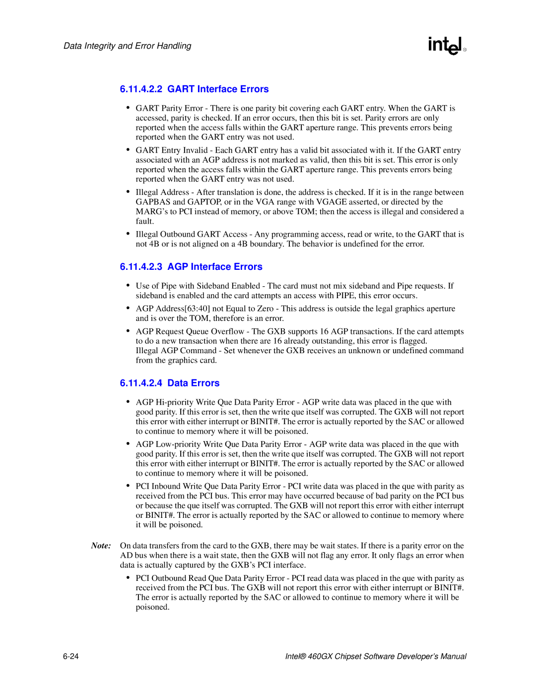 Intel 460GX manual Gart Interface Errors 