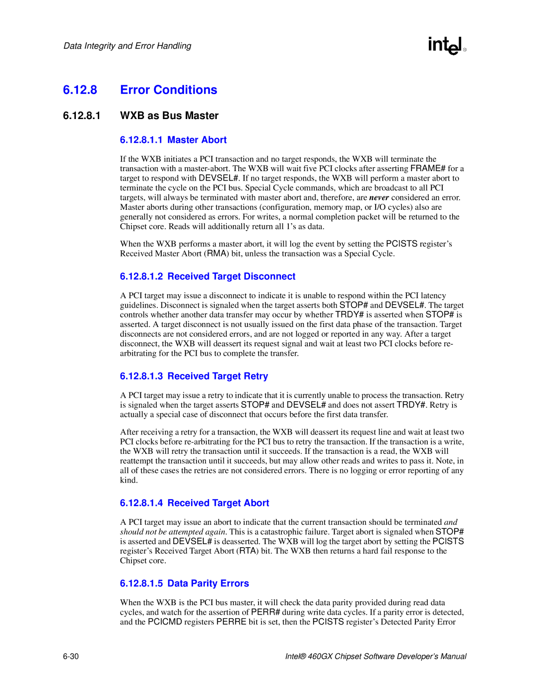 Intel 460GX manual Error Conditions, WXB as Bus Master 