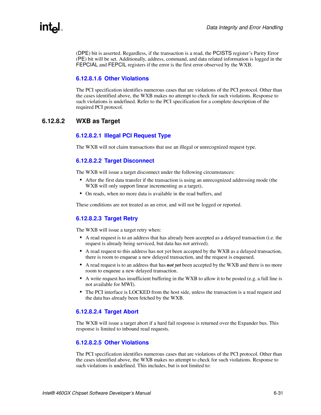 Intel 460GX manual WXB as Target, Other Violations 