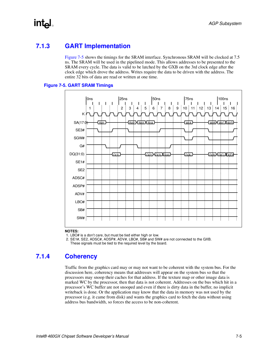 Intel 460GX manual Coherency, Sgw#, SE2 ADSC# ADSP# ADV# LBO# SB# SW# 