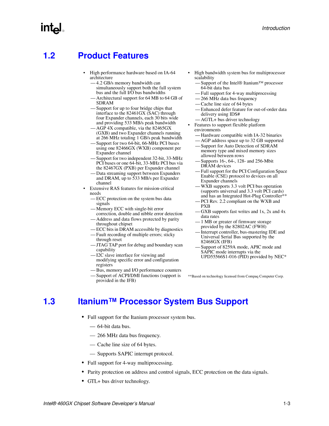 Intel 460GX manual Product Features, Itanium Processor System Bus Support 