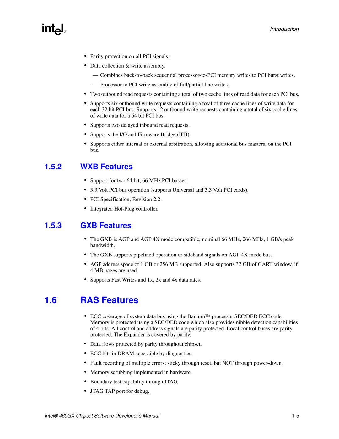 Intel 460GX manual RAS Features, GXB Features 