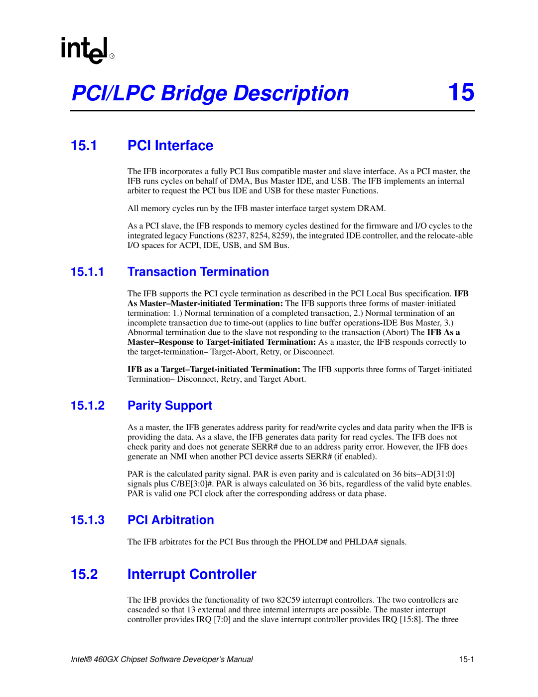 Intel 460GX manual PCI/LPC Bridge Description, PCI Interface, Interrupt Controller 