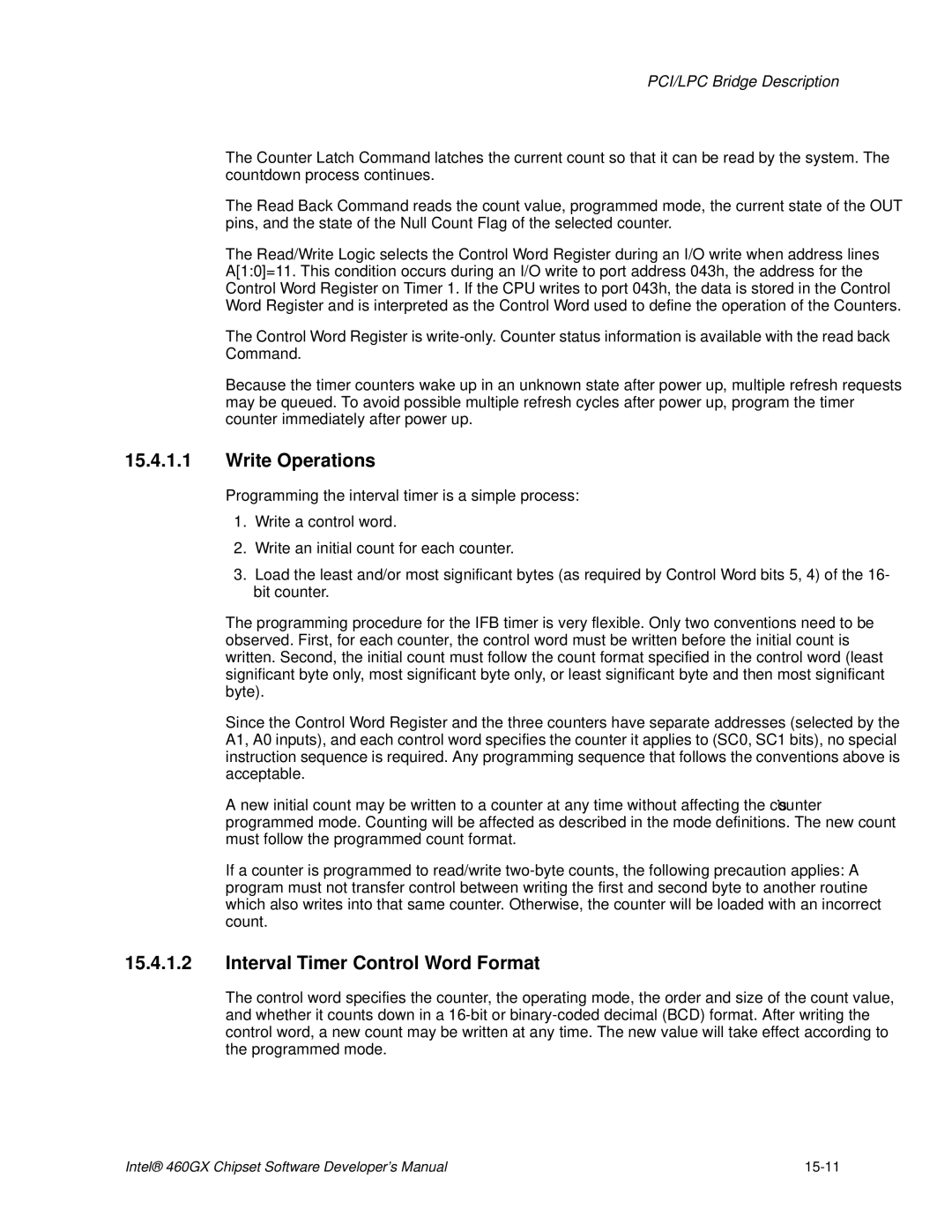 Intel 460GX manual Write Operations, Interval Timer Control Word Format 