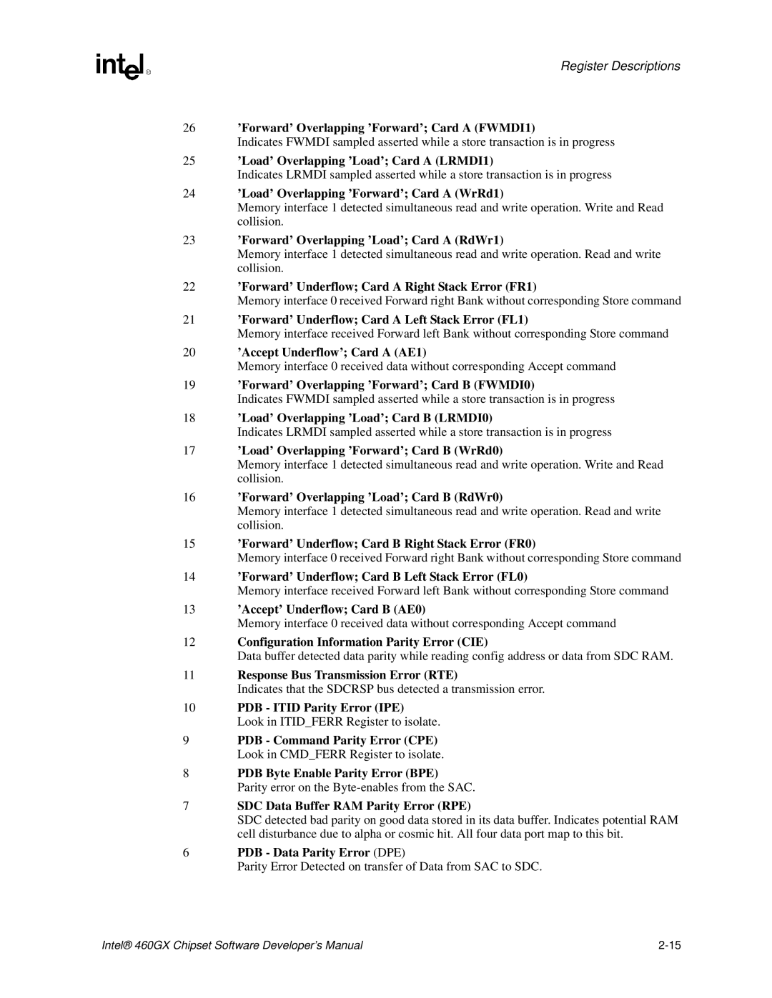 Intel 460GX manual 26 ’Forward’ Overlapping ’Forward’ Card a FWMDI1, 25 ’Load’ Overlapping ’Load’ Card a LRMDI1 