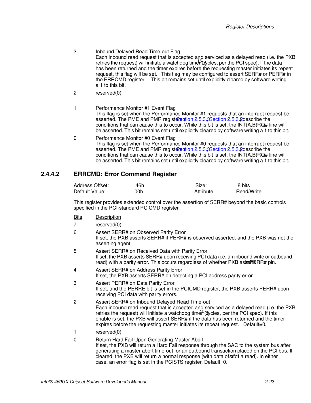 Intel 460GX manual Errcmd Error Command Register 