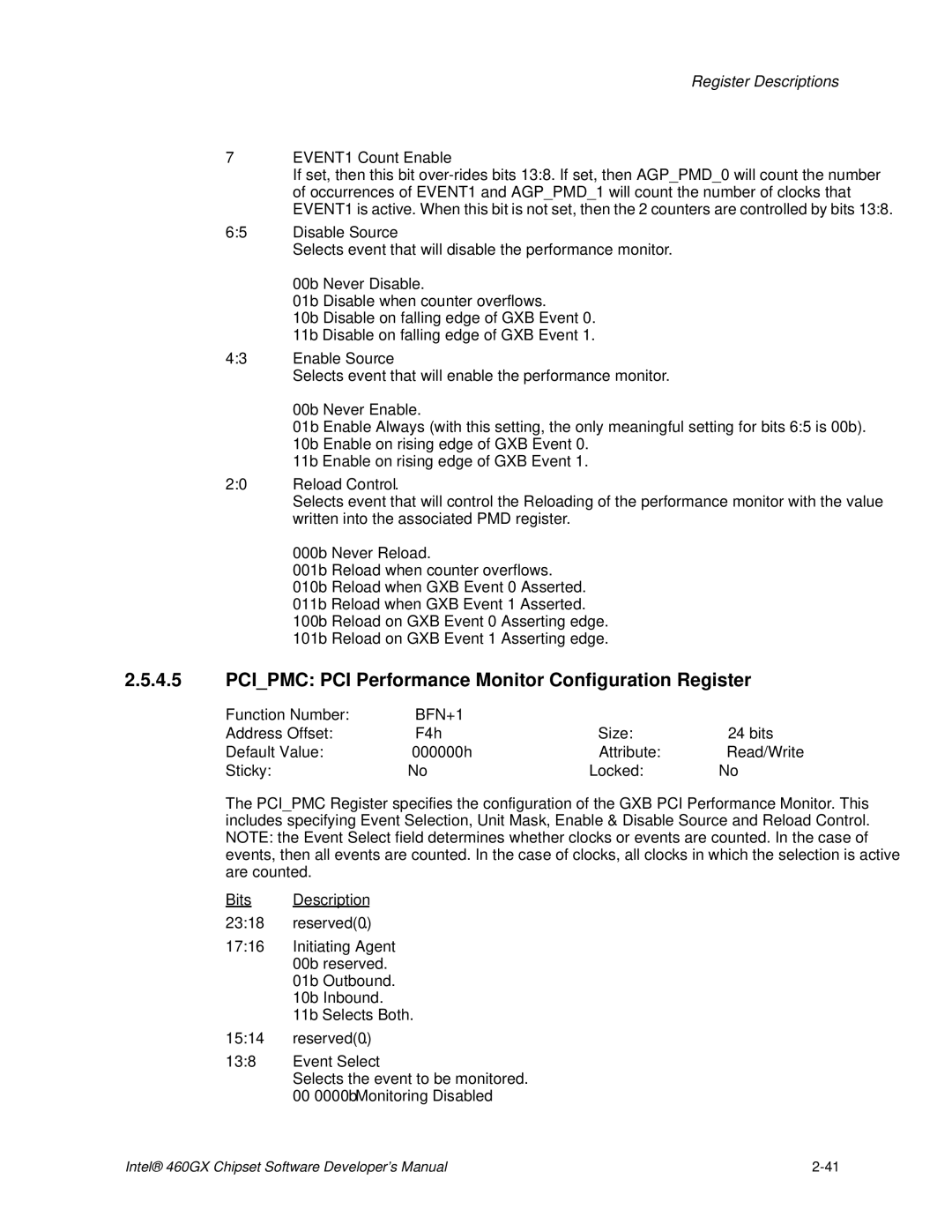 Intel 460GX manual Pcipmc PCI Performance Monitor Configuration Register, EVENT1 Count Enable, Initiating Agent 