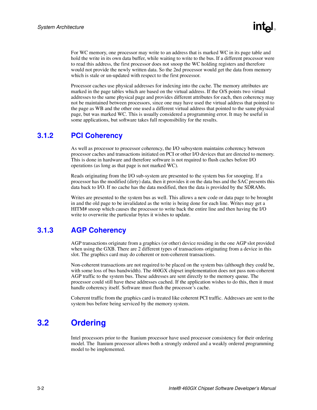 Intel 460GX manual Ordering, PCI Coherency, AGP Coherency 