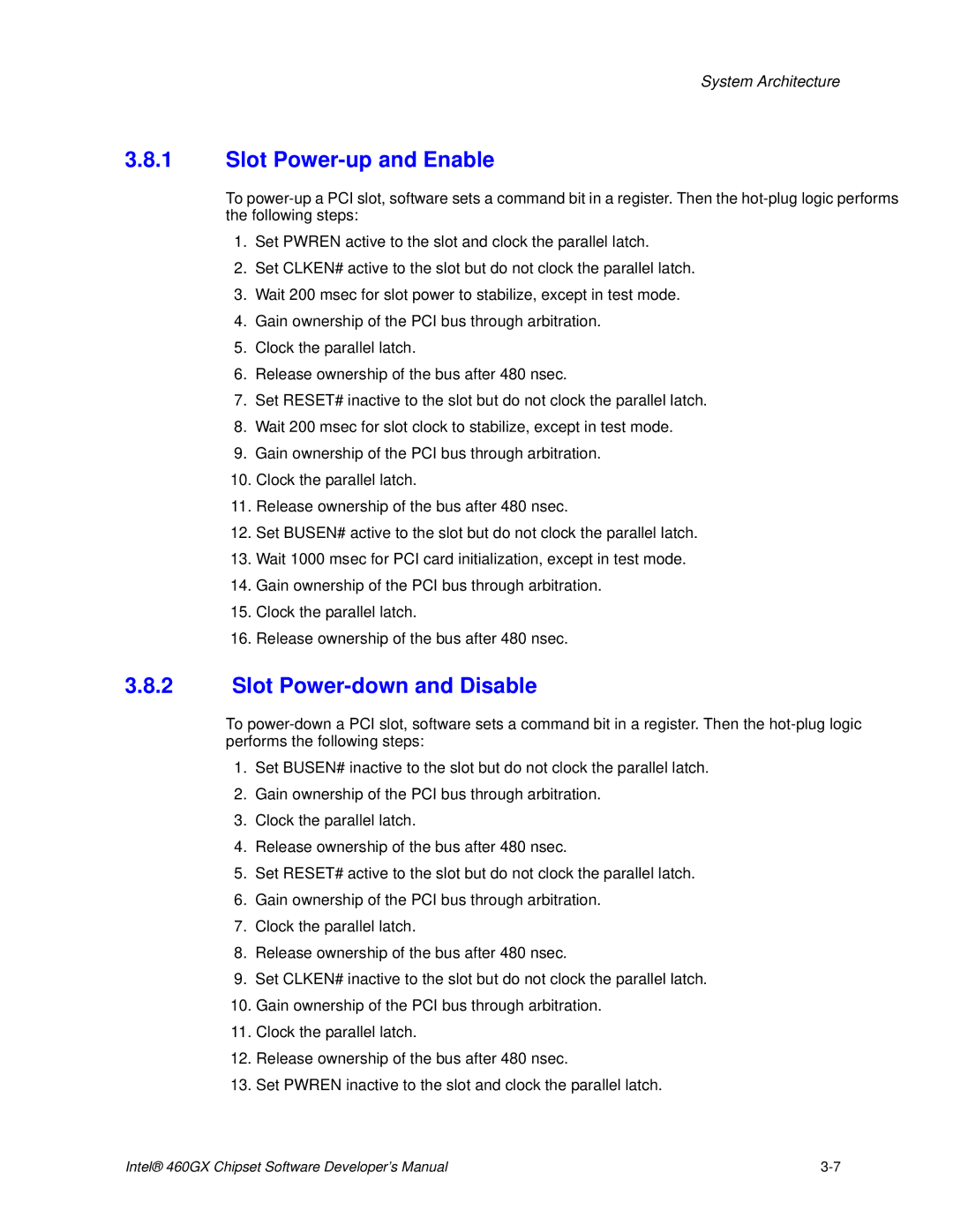 Intel 460GX manual Slot Power-up and Enable, Slot Power-down and Disable 