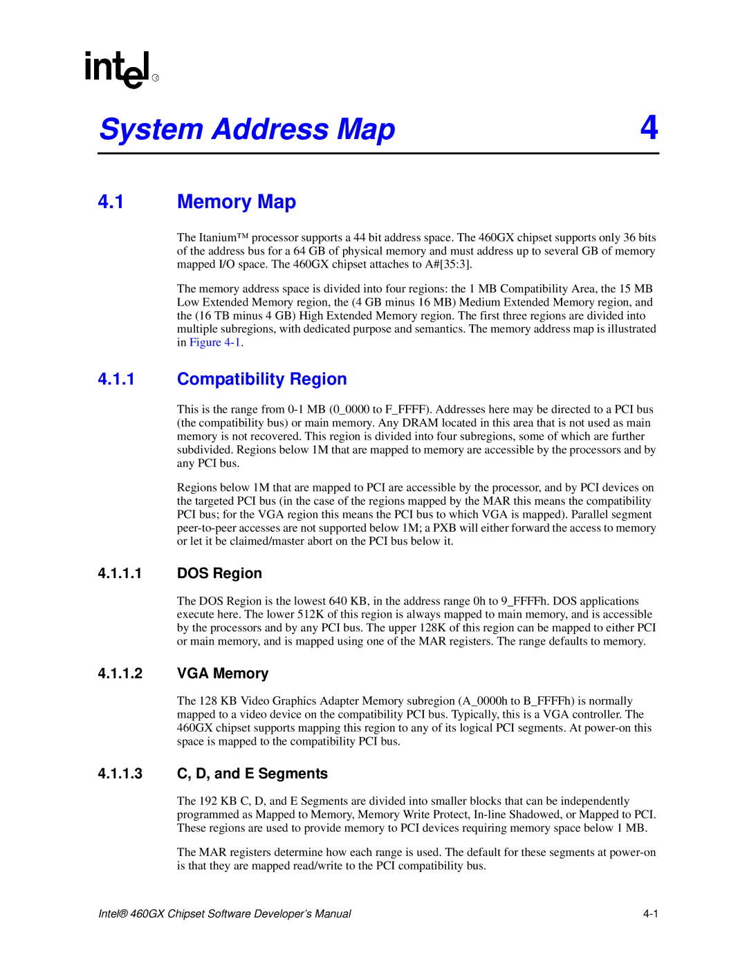 Intel 460GX manual System Address Map, Memory Map, Compatibility Region 