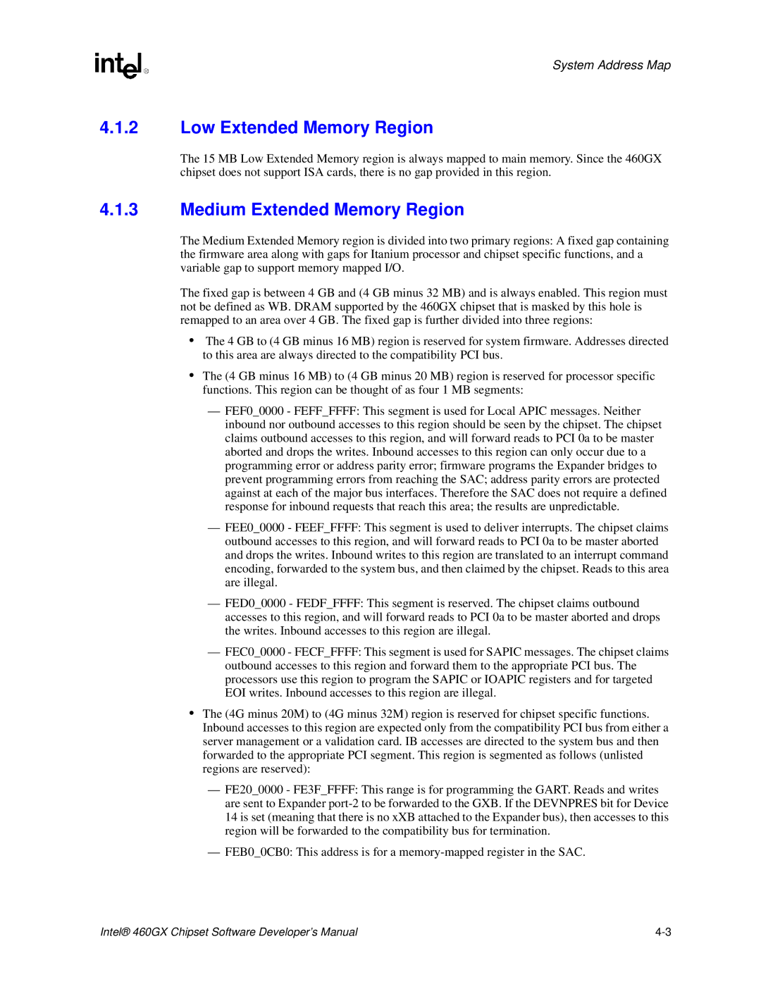 Intel 460GX manual Low Extended Memory Region, Medium Extended Memory Region 