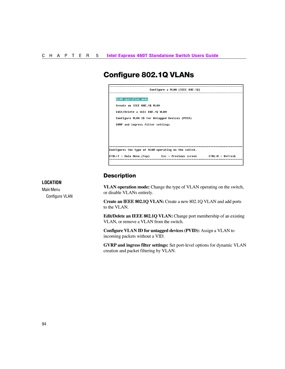 Intel 460T manual Configure 802.1Q VLANs 