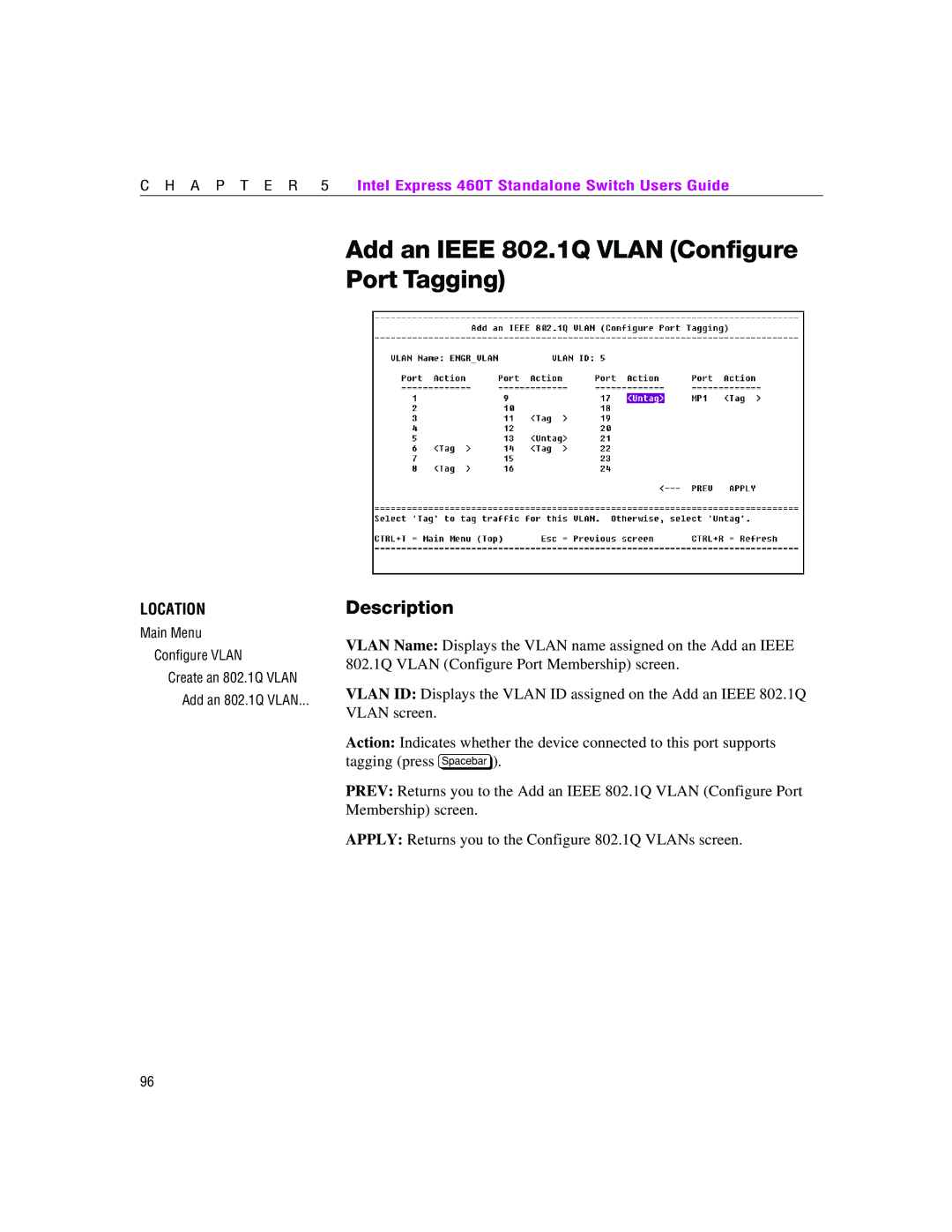 Intel 460T manual Add an Ieee 802.1Q Vlan Configure Port Tagging 