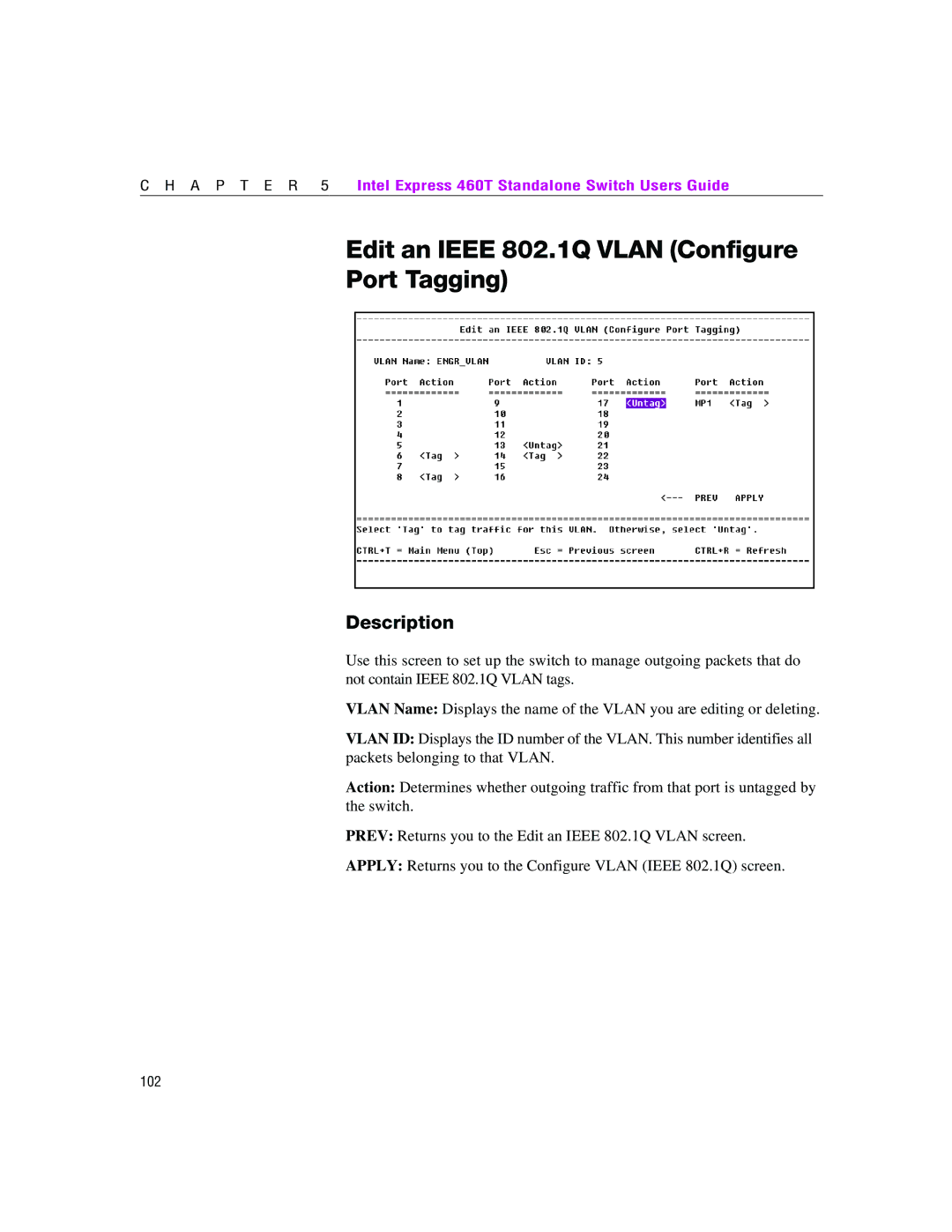 Intel 460T manual Edit an Ieee 802.1Q Vlan Configure Port Tagging 